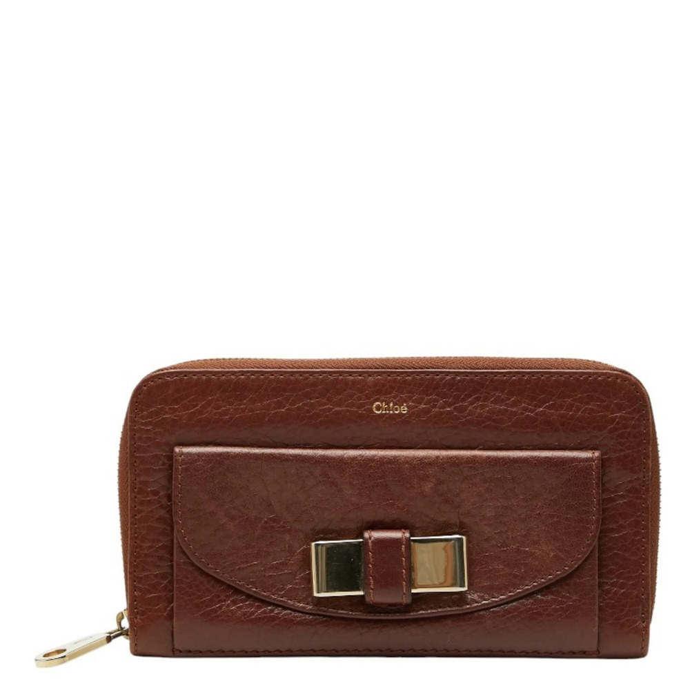 Chloé Chloe Lily Round Zipper Long Wallet 04-10-51 5955 Brown Leather Women's